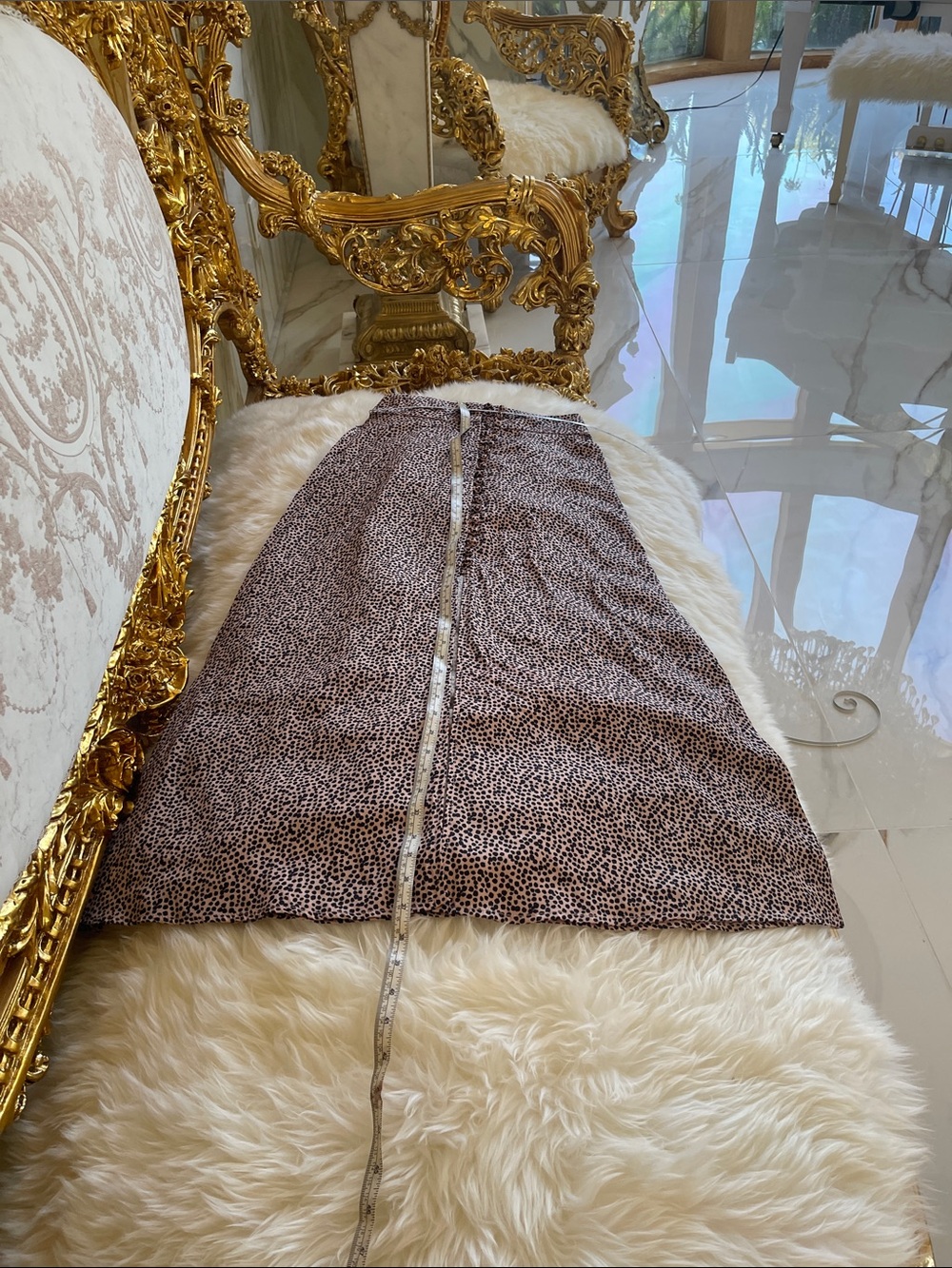 Free People Brown Leopard-Print Midi Skirt with Front Zipper